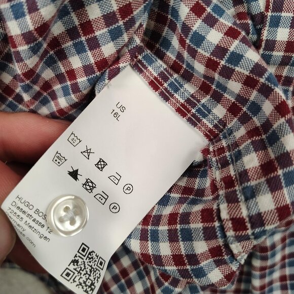 BOSS Hugo Boss  Sharp Fit Shirt Mens 16L Plaid Button Down Dress Shirt - Picture 4 of 9